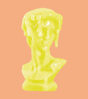 butter sculpted into a bust of David, then slightly melted