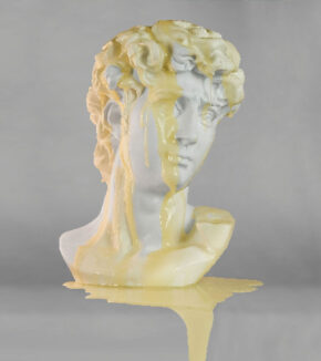 a bust of david with melted butter poured over it