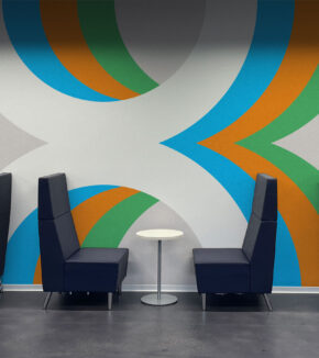 large exos x graphic as a vinyl wall graphic in multiple colors