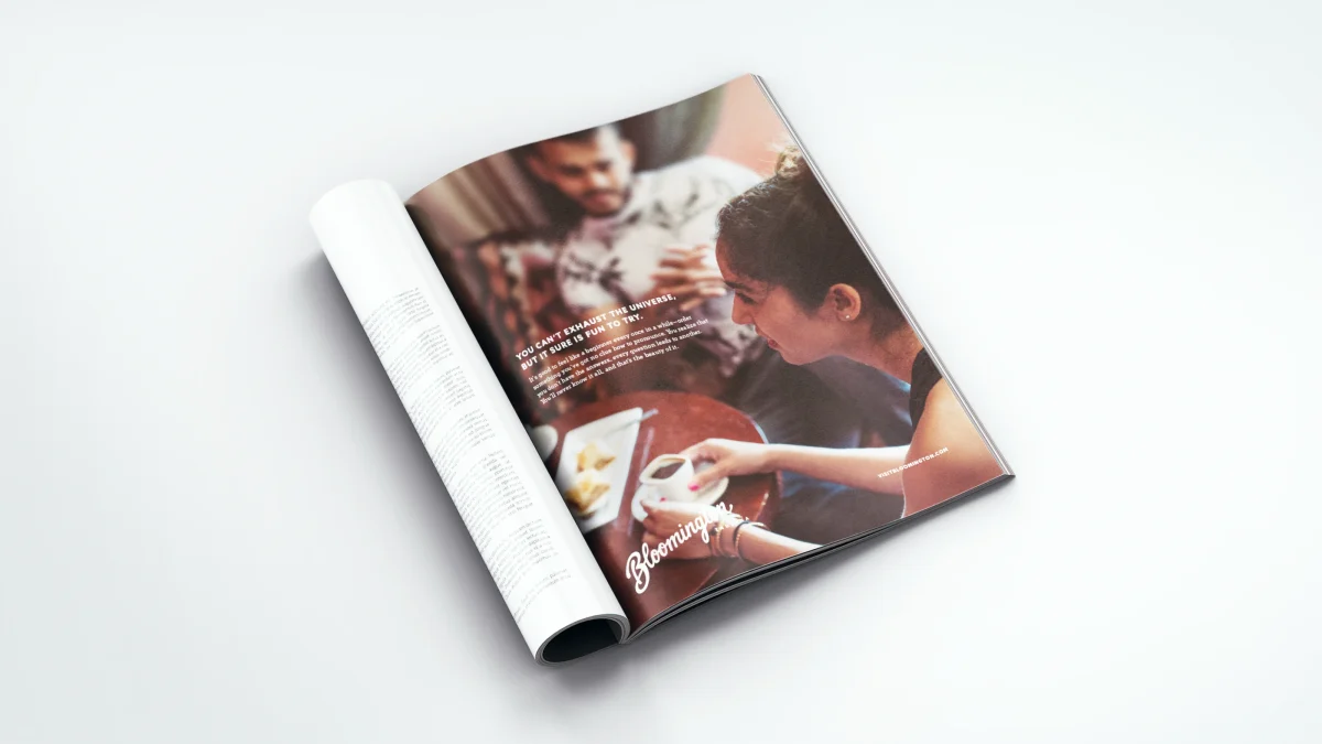 visit bloomington print ad mocked up in a magazine